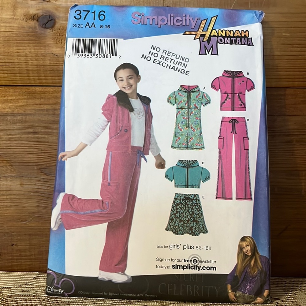 Simplicity Hannah Montana Uncut Sewing Pattern